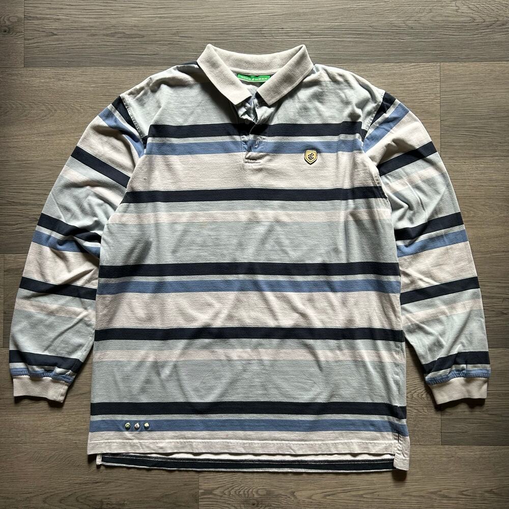 Vintage y2k Rocawear Long Sleeve Striped Polo rugby collared Shirt